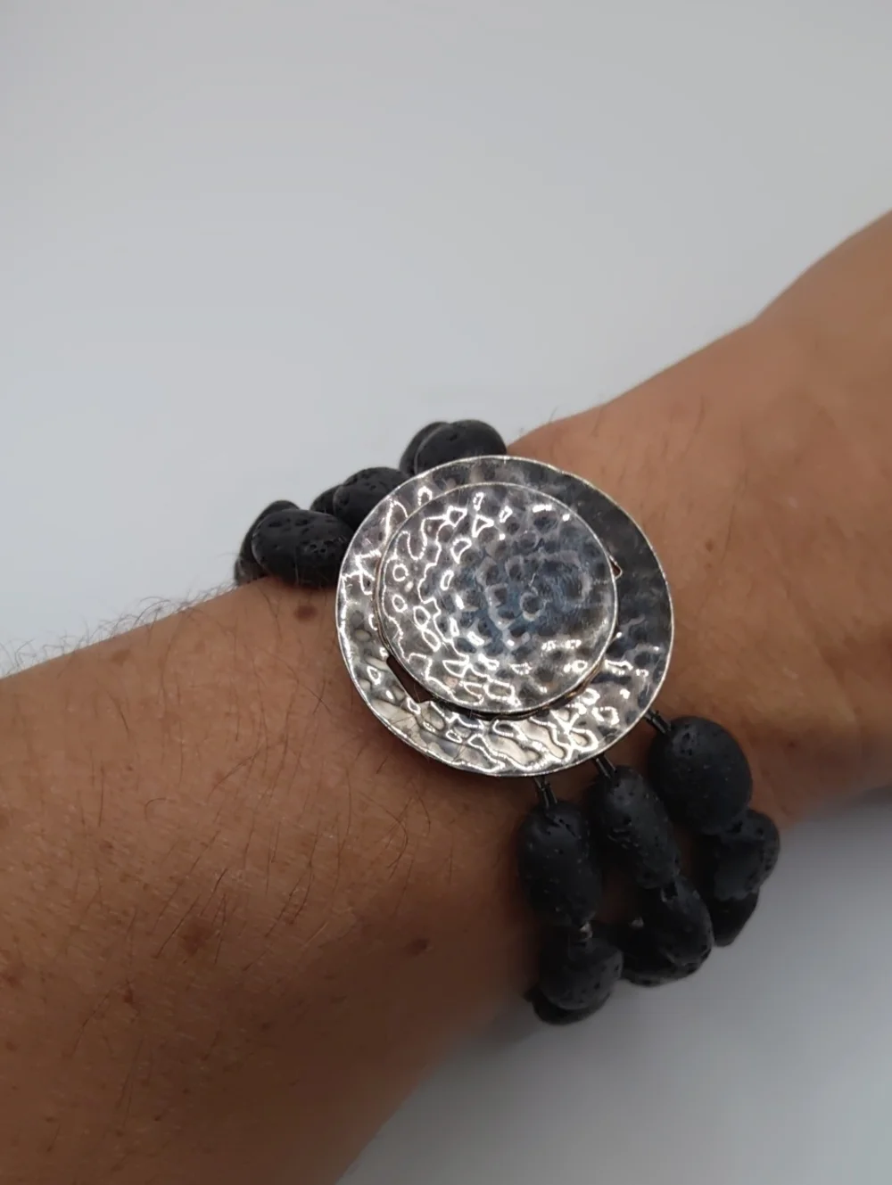 Silpada Hammered Silver Clasp Lava Rock Beaded Bracelet 925 - Picture 7 of 8